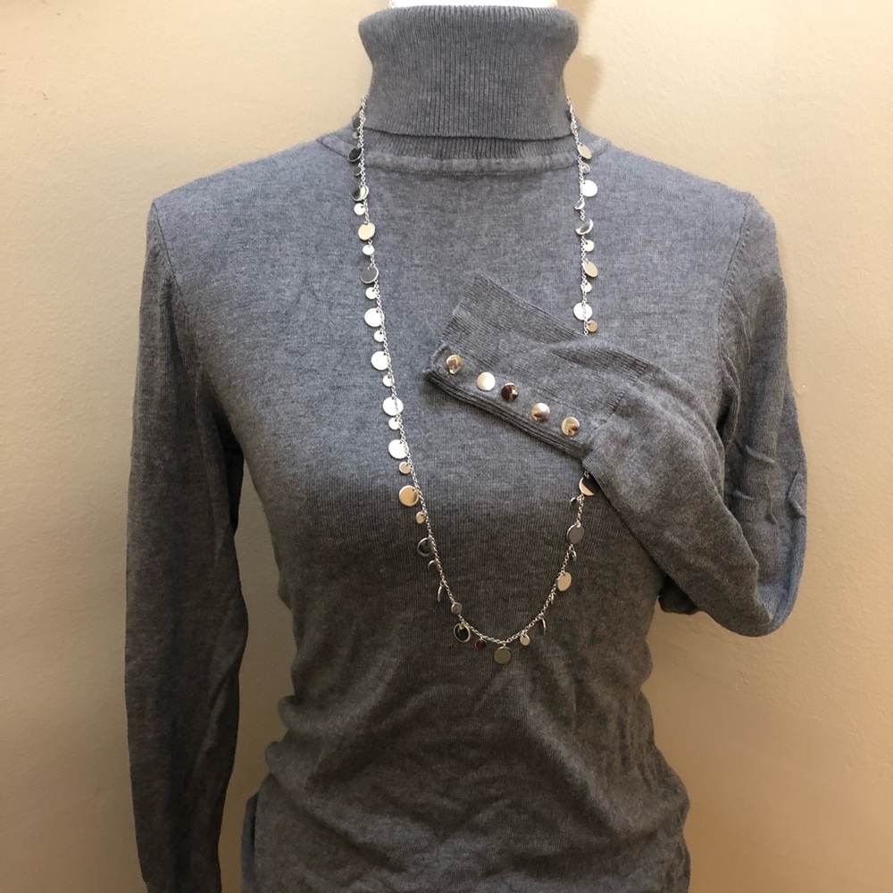 Gray Turtleneck with Silver Buttons